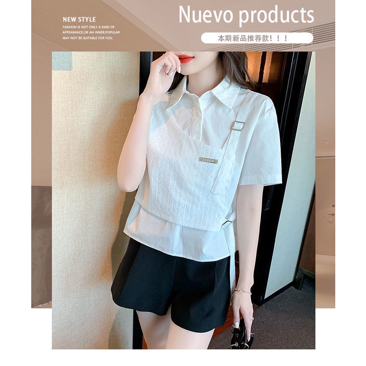 Áo sơ mi trắng giả 2 mảnh vải voan thiết kế trẻ trung khí chất cao cấp thời trang hè linh hoạt giải trí cho nữ