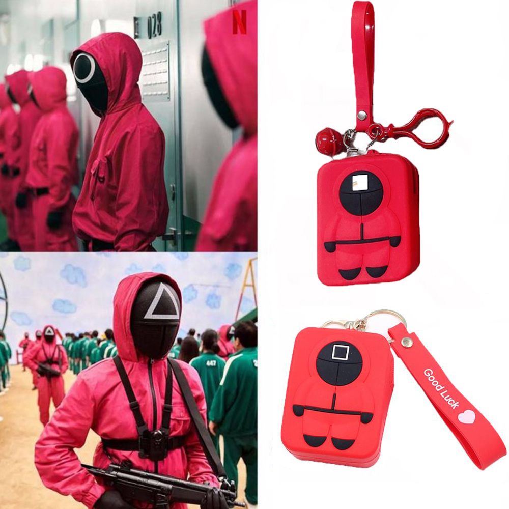 Móc khoá trang trí ví đựng tiền xu mini hình nhân vật trong phim Squid Game phối chuông hợp kim sáng tạo kiểu Hàn Quốc