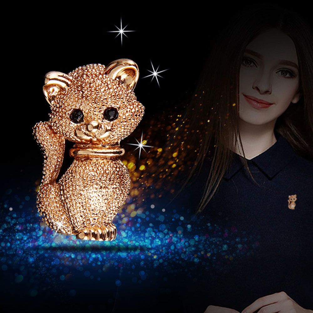 Ghim Cài Áo Kim Loại Hình Mèo Đính Đá Xinh Xắn