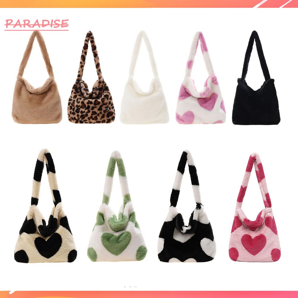 Túi Xách Đeo Vai Phủ Lông Họa Tiết Da Báo Trái Tim Thời Trang Thu Đông Dành Cho Nữ