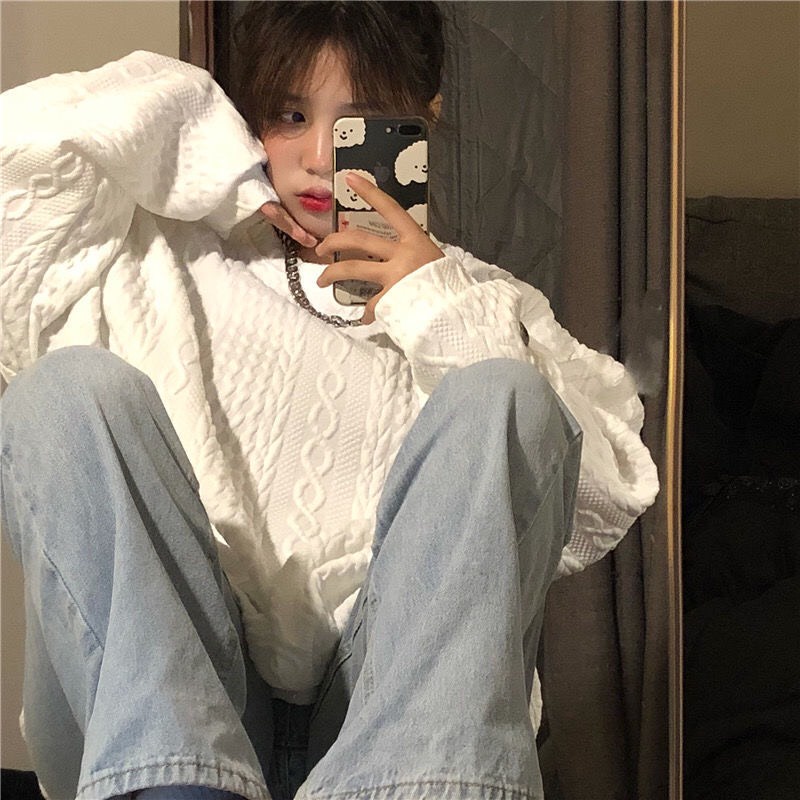 Áo sweater form rộng nỉ màu trắng ulzzang basic | BigBuy360 - bigbuy360.vn