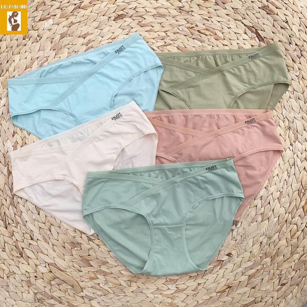 SET 5 quần lót bà bầu cotton kháng khuẩn cho bà bầu và sau sinh cạp chéo thấp thoáng khí trong thời kỳ mang thai