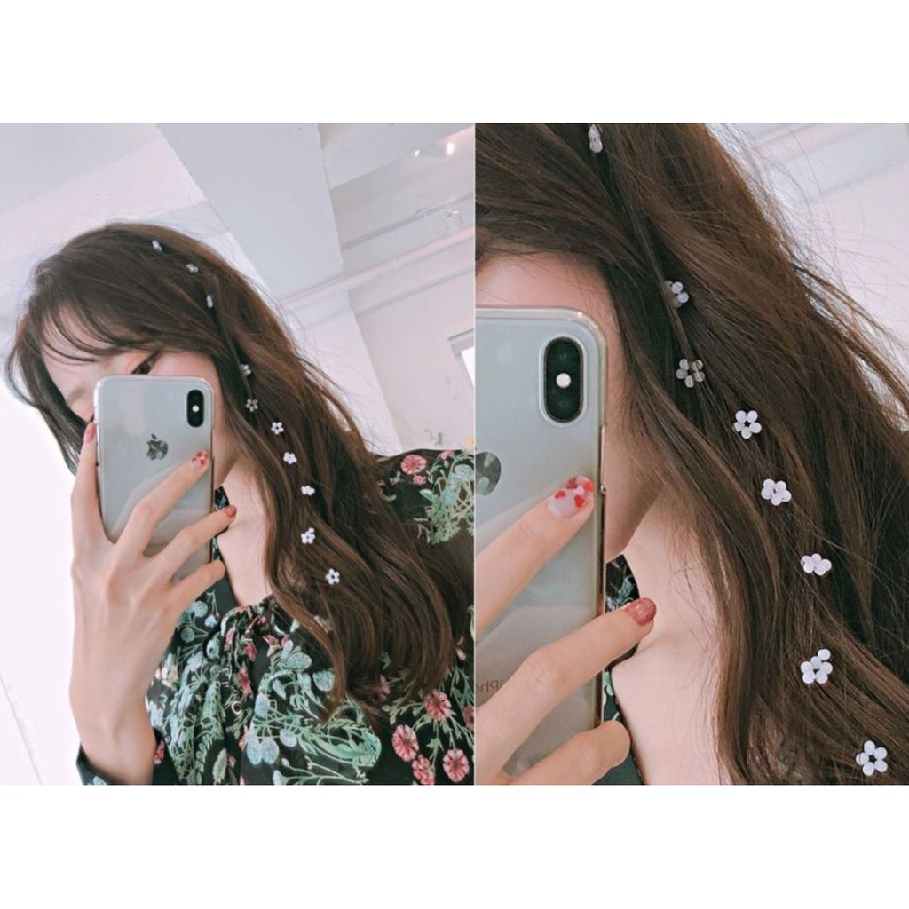 Kẹp tóc dạng dây đính hạt hoa/ trái tim. Phụ kiện tóc chụp hình