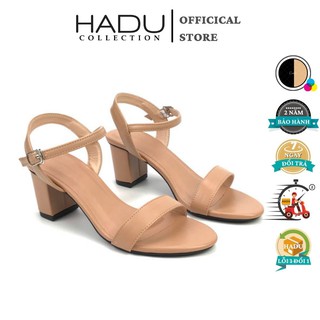 Sandal quai ngang 5cm hadu g566 gót trụ, da mờ
