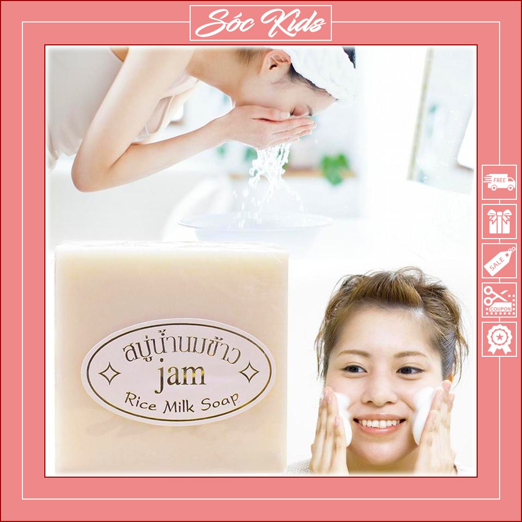 Xà Phòng Cám Gạo Thái Lan Jam Rice White Soap Làm Trắng Da Thiên Nhiên - CHUẨN THÁI - DATE 2023 - XÉ LẺ | SÓC KIDS