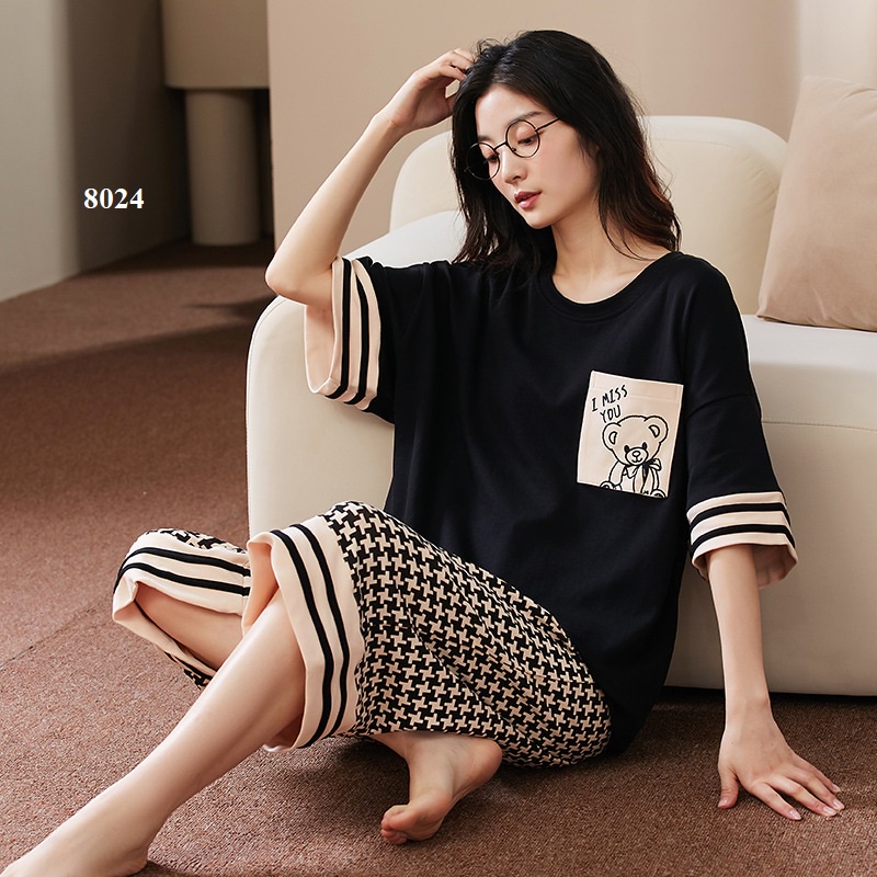 XK8015 Bộ mặc nhà nữ hè quần lửng hàng nhập