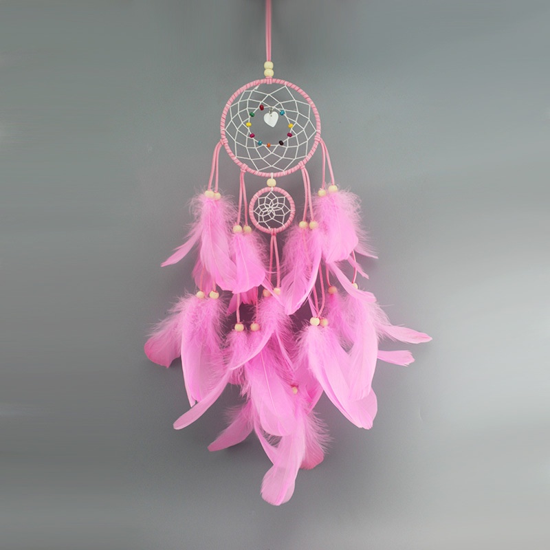 Dreamcatcher Lông Vũ Có Đèn LED Treo Tường Trang Trí Phòng Ngủ Tặng Kèm Móc Dán Tường