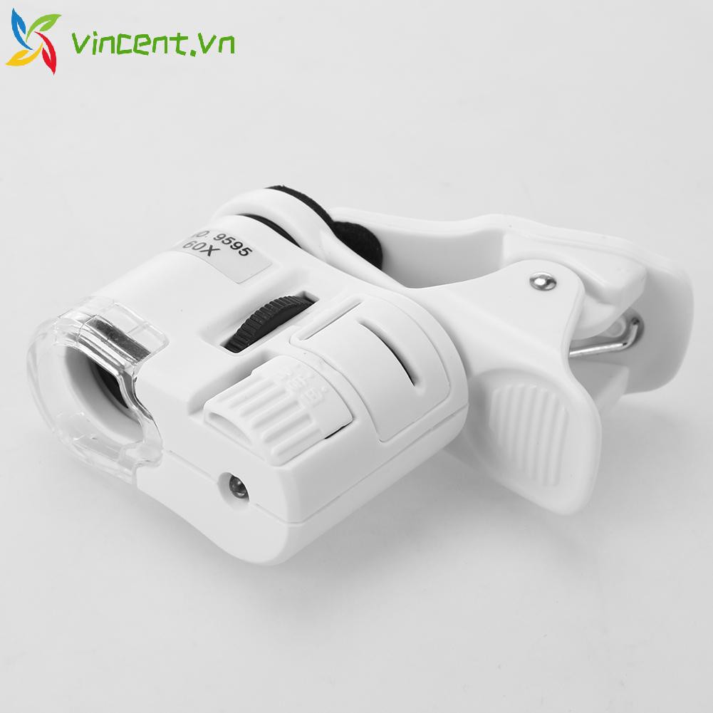 Ống Kính Hiển Vi 60x Kẹp Camera Điện Thoại Có Đèn Led