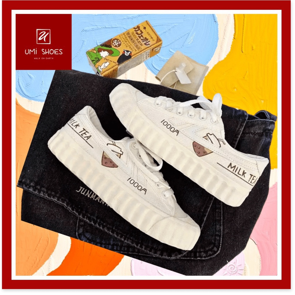 𝔹𝕆𝕊𝕊 𝕊ℍ𝕆𝔼𝕊 ⚜️ Giày thể thao nữ trắng đế bằng bánh mì basic độn đế cao 3cm vải canvas bata mới hot phong cách ulz