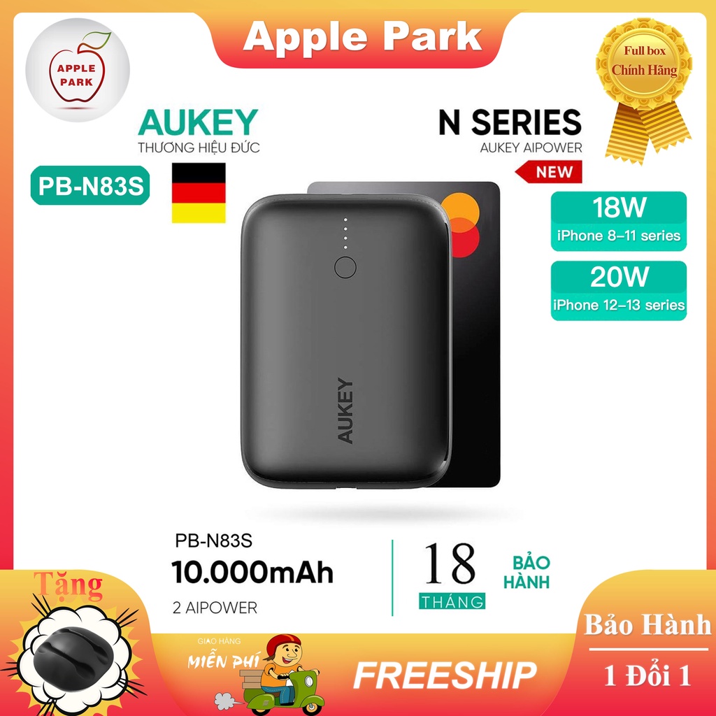 Sạc Dự Phòng Aukey PD 20W PB-N83 (18W) / N83S (20W) 10000mAh Siêu Mỏng, Sạc Nhanh USB-C PD 20W (in),USB-A PD 18W (out)