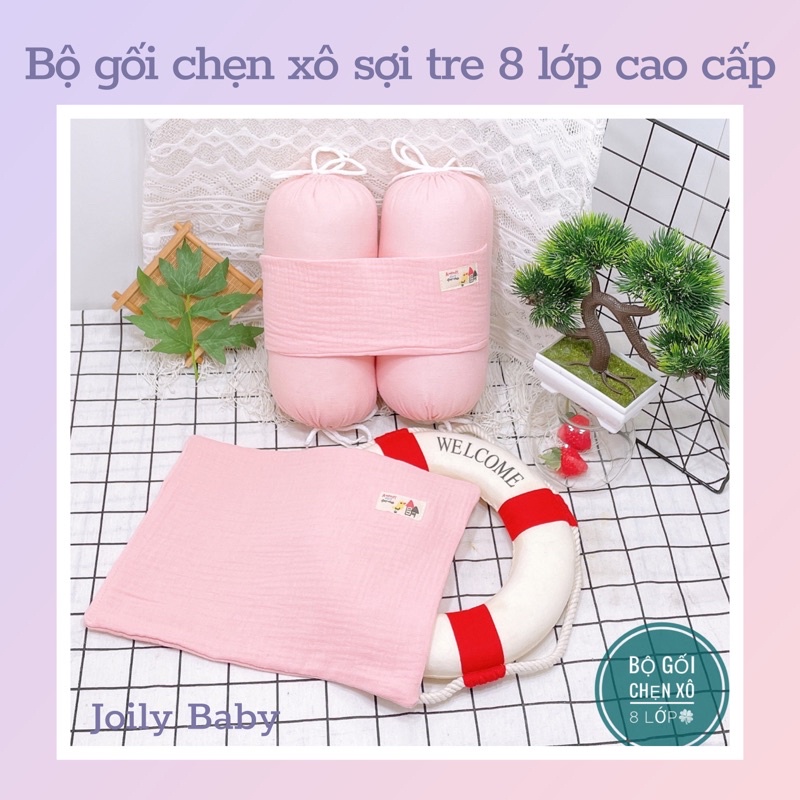 Bộ gối chặn chống giật mình xô sợi tre 8 lớp cao cấp cho trẻ sơ sinh