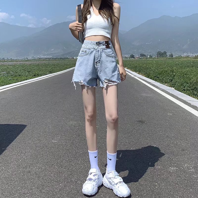 Quần Short Denim Lưng Cao Dáng Rộng Cỡ Lớn Thời Trang Hàn Quốc Xinh Xắn Cho Nữ