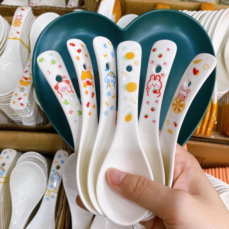 Thìa cơm, muôi canh gốm sứ Bộ bát đĩa decor siêu đáng yêu cực cao cấp thìa sứ cho gia đình