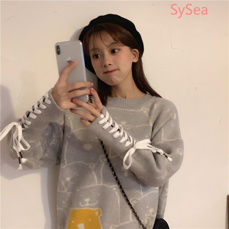 Áo sweater tay dài dáng rộng phong cách Hàn Quốc thời trang mùa đông dành cho nữ