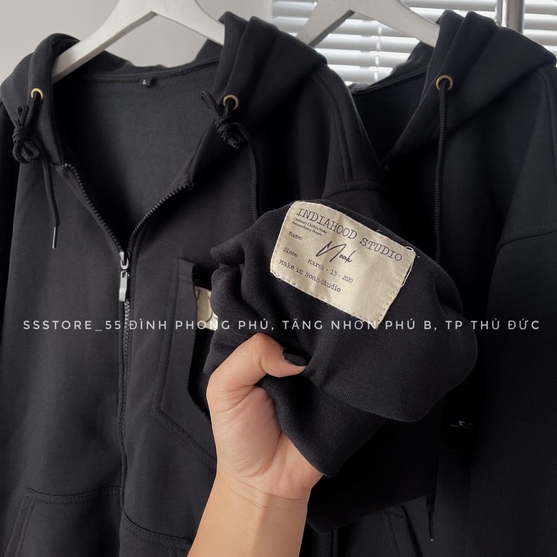 Áo khoác hoodie zip có nón vải nỉ bông cao cấp thêu họa tiết mặt cười màu xanh, đen form rộng unisex nam nữ - SSSTore