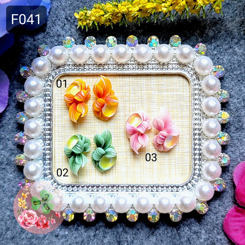 Mẫu: F041 . Hoa bột &quot;Cúc cầu vồng thoi&quot; , đính móng siêu xinh.