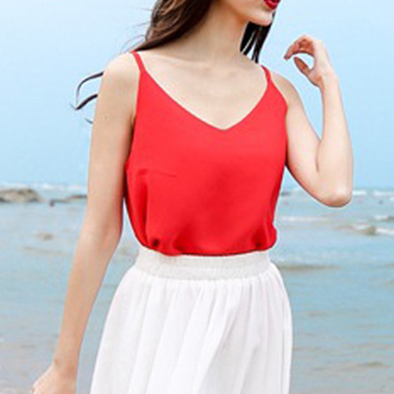 Áo hai dây cổ chữ V vải chiffon thời trang dành cho nữ