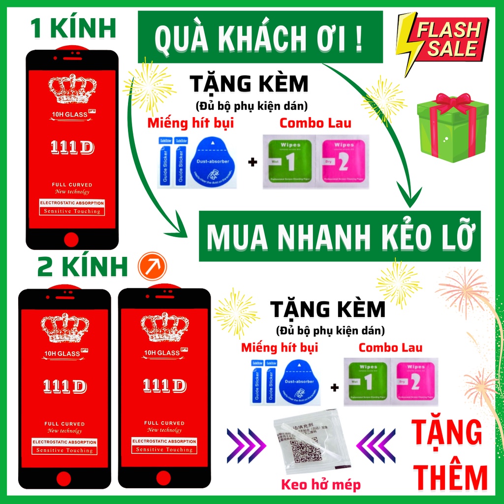 Kính cường lực iphone 7 plus 8 plus 11 pro max x xr xs max 12 pro max 13 pro max 14 pro max 6 6s - Full Màn Hình 111D