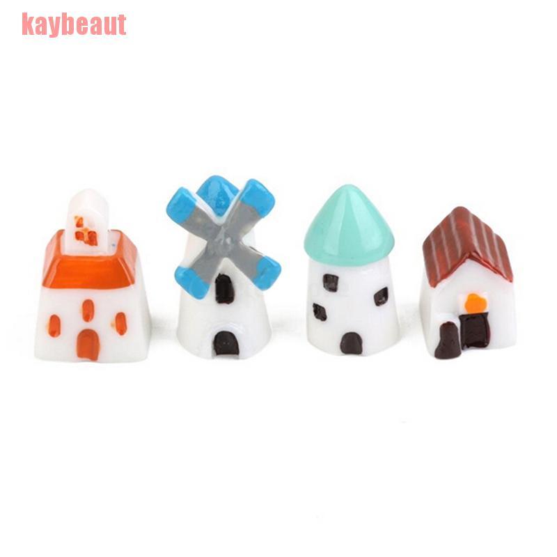 Set 4 Mô Hình Ngôi Nhà Cối Xay Gió Mini Trang Trí Sân Vườn