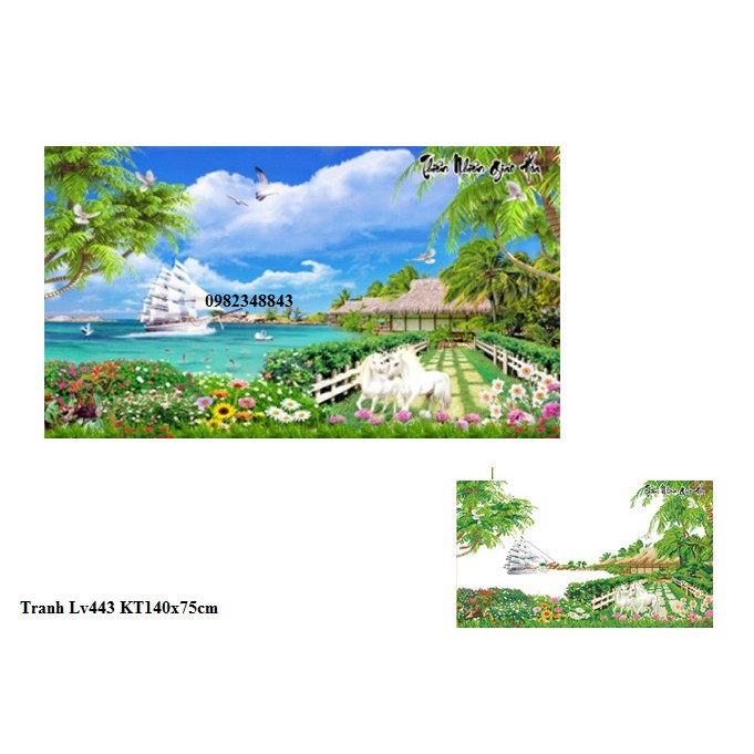Tranh đính đá thuận buồm xuôi gió KT:140x75cm. Tranh gắn đá chưa gắn.