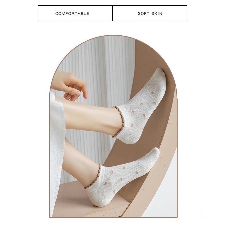 PVN49467 Set 5 đôi tất nữ, vớ nữ cổ ngắn style vintage dễ thương, chất liêu thoáng mát co giãn 4 chiều Giá Rẻ