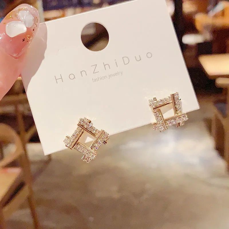 Bông tai bạc S925 - Hoa tai kẻ sọc đín đá lấp lánh dễ thương, sang trọng ZaZa.accessories KT8056