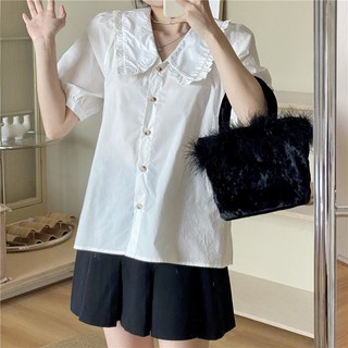 Áo sơ mi tay lỡ, sơ mi tay lỡ cổ sen tay phồng ulzzang (video ảnh thật) - SM06