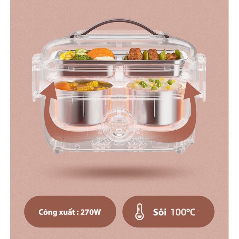 [Hộp cơm văn phòng] Hộp đựng cơm cắm điện YOICE tầng 2 bát inox có chức năng giữ nhiệt, hâm đóng