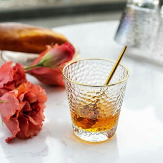 Cốc thủy tinh uống trà, rượu, cafe dáng loe viền vàng