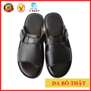 Dép da nam da bò thật, dép nam quai ngang da bò thật cao cấp hkt shop dna688