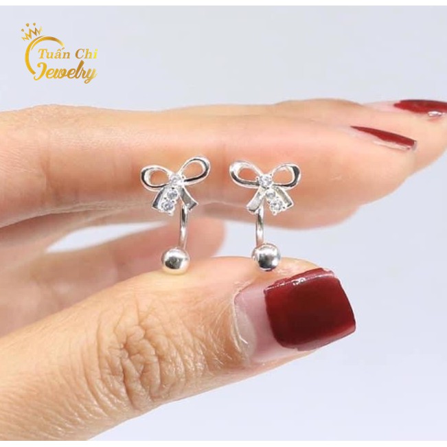 Bông Tai Bạc  FREESHIP Khuyên Tai Bạc Nữ Họa Tiết Hình Nơ Đá Nhẹ Nhàng, Tiểu Thư Mẫu Mới Nhất