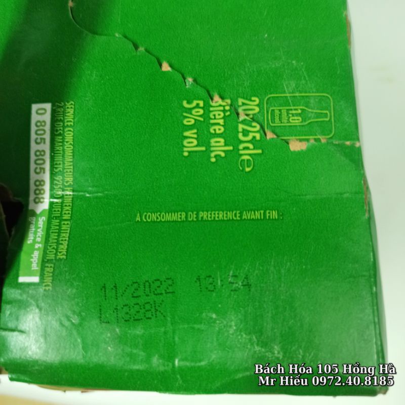 [HỎA TỐC] Bia Heineken Pháp thùng 20 chai 250ml