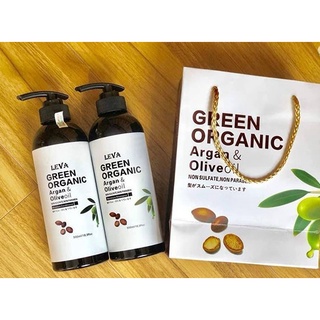 Dầu gội + xả LEVA Green Organic Argan & Olive Oil phục hồi tóc hư tổn