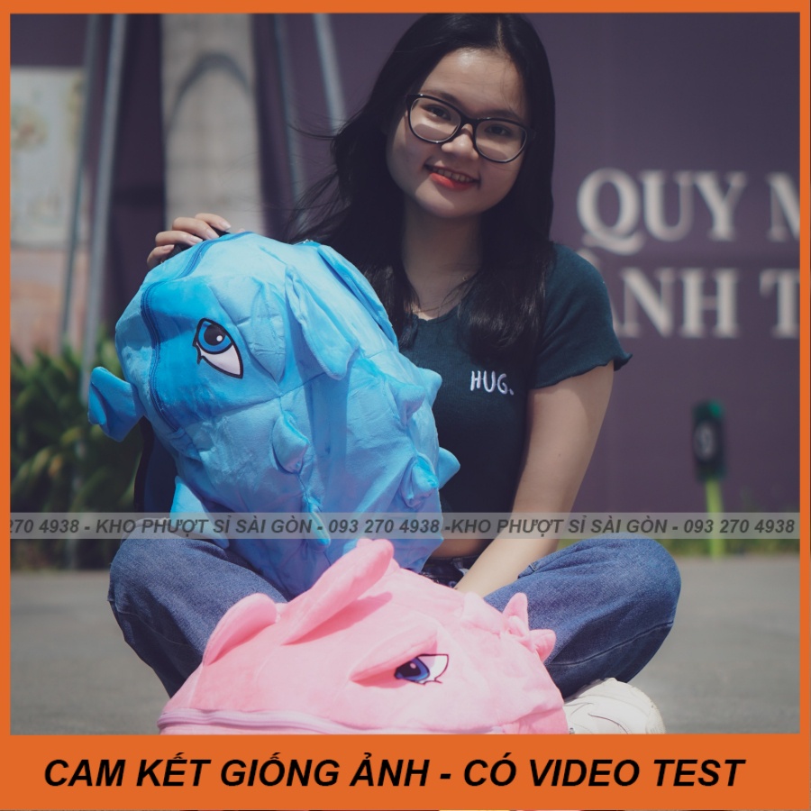 Balo đi học cá tính cho nam nữ - Balo khủng long vải nhung chống nước nhẹ đi phượt