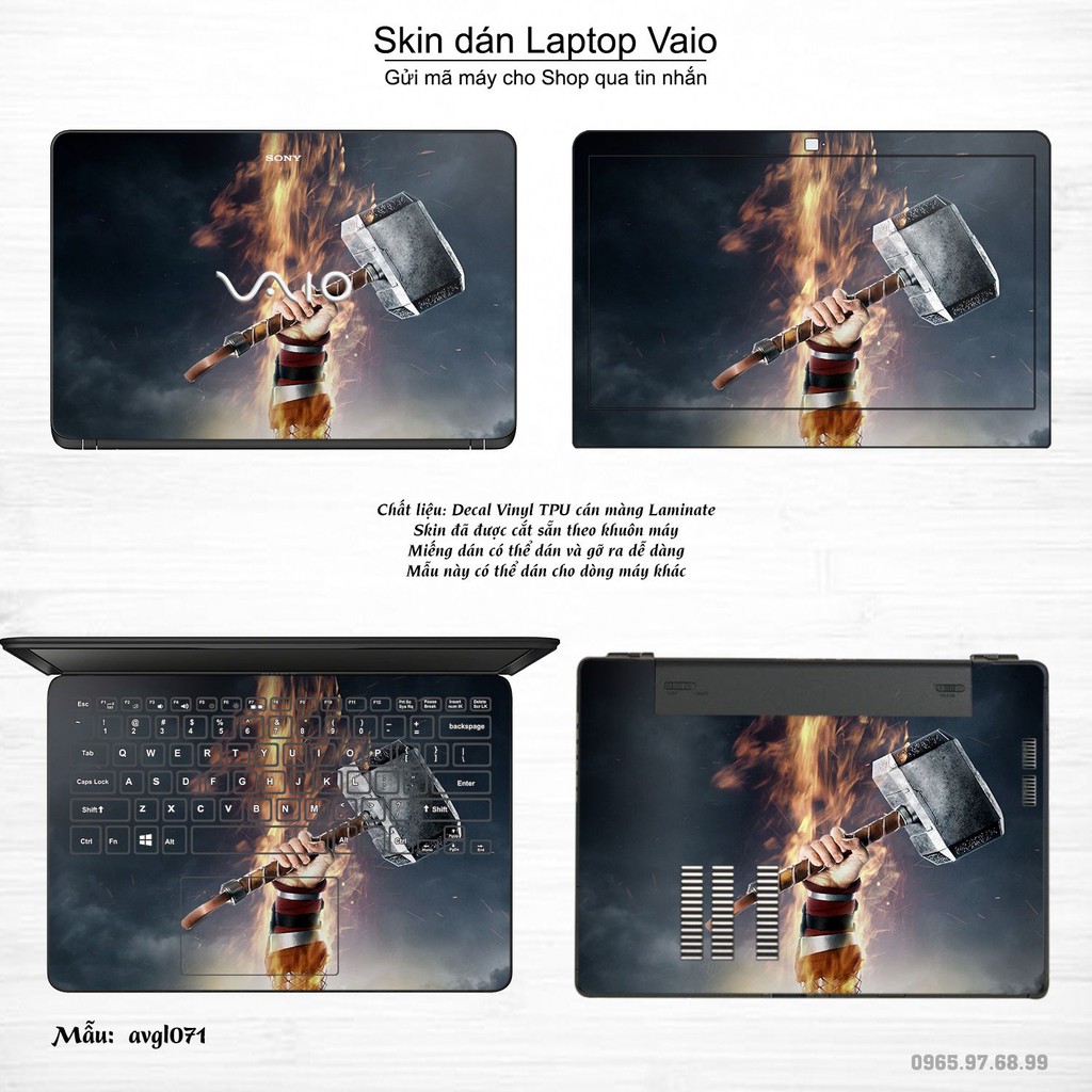 Skin dán Laptop Sony Vaio in hình Mjolnir - Avenger - avgl071 (inbox mã máy cho Shop)