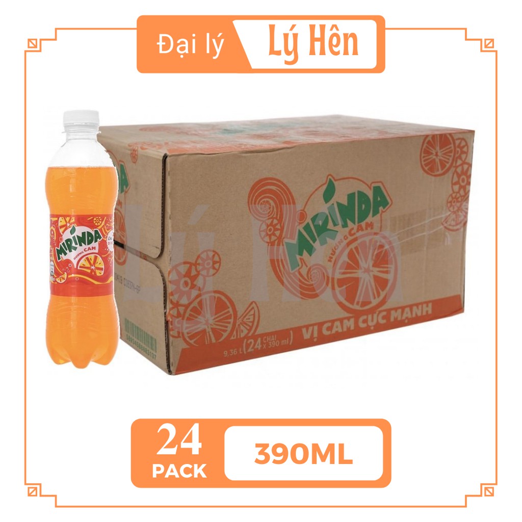 Thùng 24 Chai Nước Ngọt Có Gas Mirinda Vị Cam Soft Drink Chai Nhựa PEP 390ml Date Luôn Mới