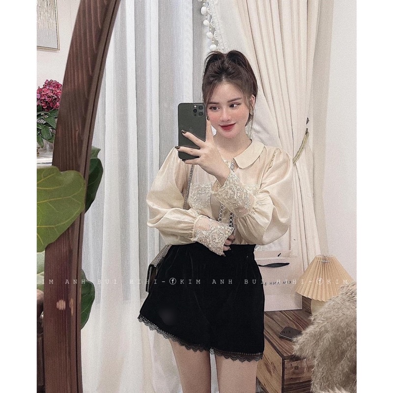 QUẦN SHORT NHUNG VIỀN REN