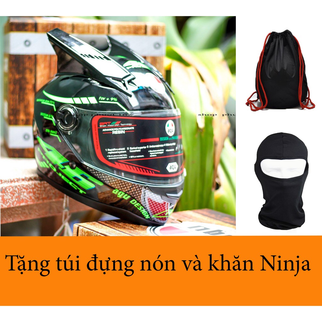 Nón Fullface AGU tem 46 và tai rùa hàng thật 100%, tặng khăn Ninja và Túi đựng nón