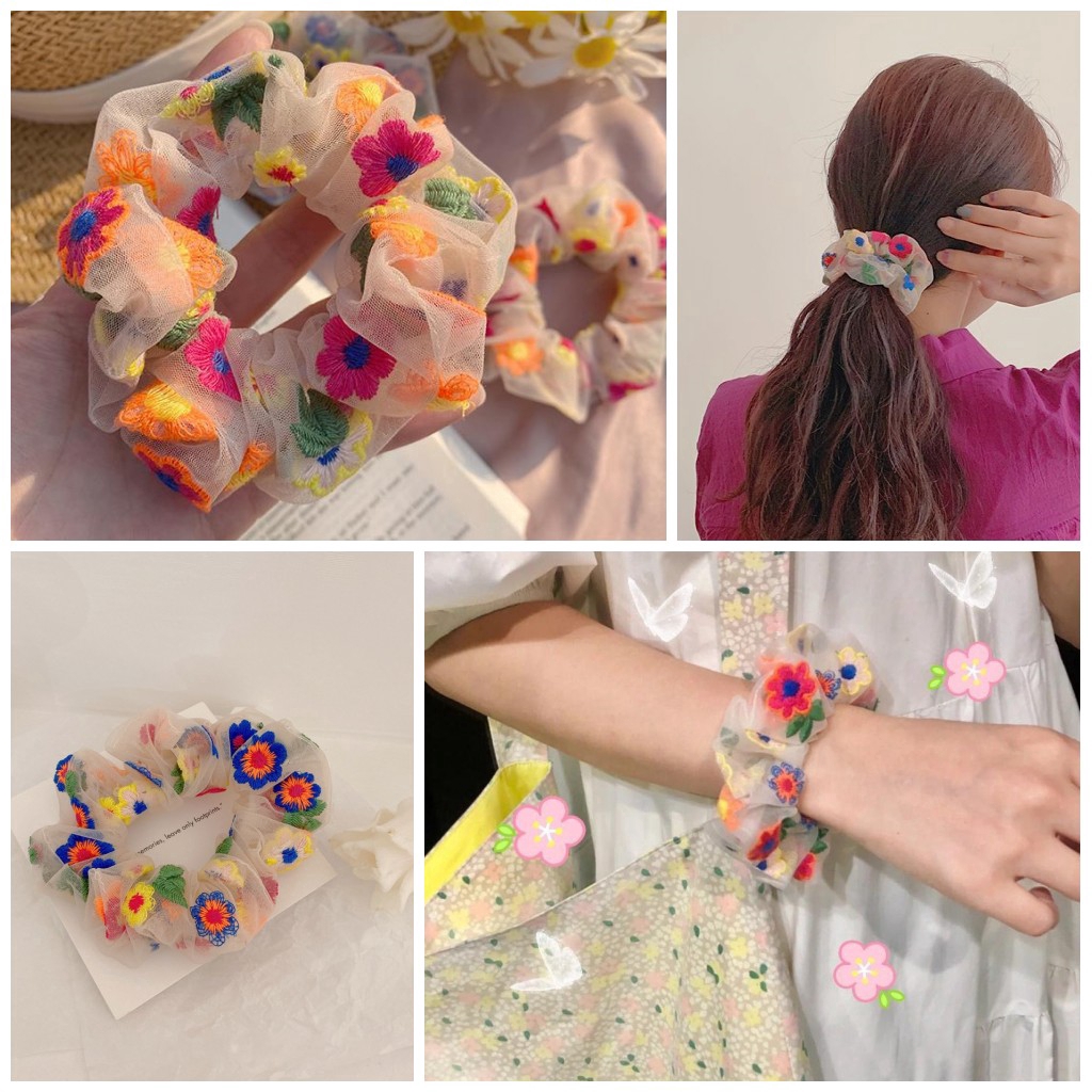 Women Mesh Hair Scrunchies / Girls Elastic Rubber Hair Ties