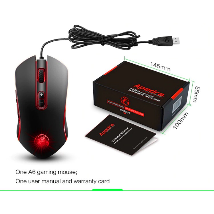 Chuột chuyên Gaming  Apedra X6 Gaming LED USB - Led dổi màu - độ nhạy max 3200 DPI, sản phẩm chính hãng, bảo hành 1 năm!