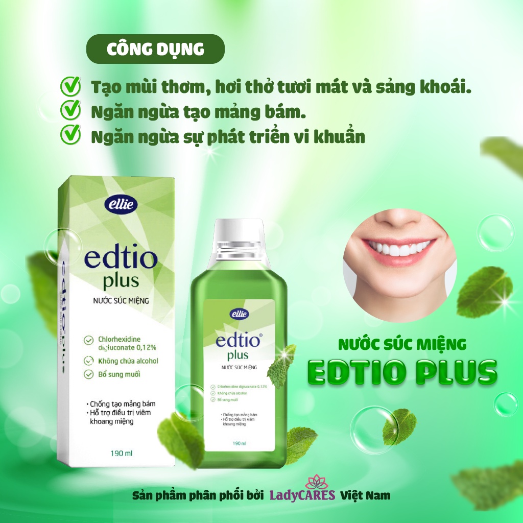 Nước súc miệng Ellie Edtio Plus 190ml chống tạo mảng bám, hôi miệng, hương thơm mát - Lady &amp; Men Viet Nam