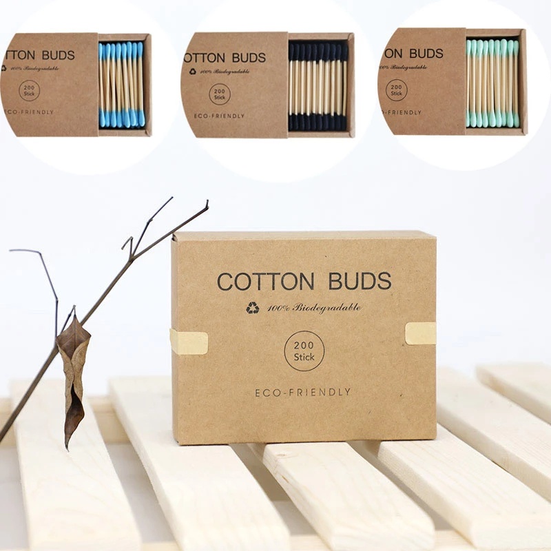 [Hàng mới về] Hộp 200 tăm bông cotton tre hai đầu dùng một lần chăm sóc sức khỏe tiện lợi