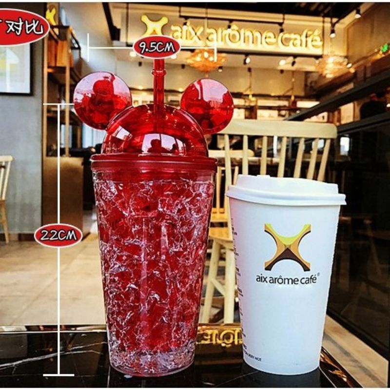 CỐC GIỮ NHIỆT 2 LỚP KÈM ỐNG HÚT IN HÌNH CHUỘT MICKEY PHONG CÁCH HÀN QUỐC DỄ THƯƠNG