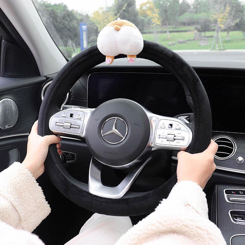 Vỏ Bọc Vô Lăng Xe Hơi Mùa Đông Bằng Vải Bông Ngắn Không Trượt Màu Hồng Họa Tiết Hoạt Hình Dễ Thương Thông Dụng