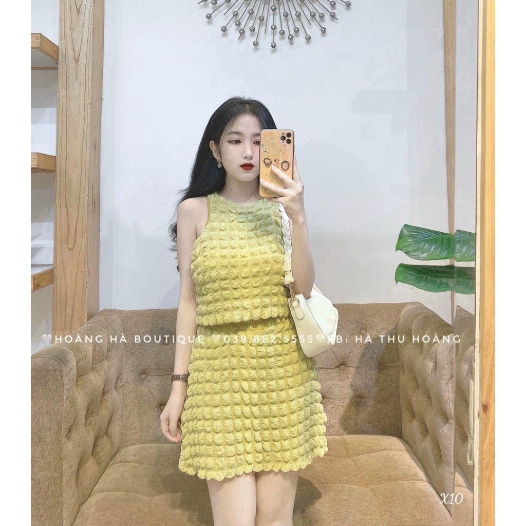 [Set váy] Set 2 món áo và váy đi chơi tiệc phong cách hàn quốc với chân váy ngắn sexy kèm áo không tay cổ tròn chất xốp