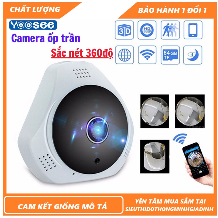 Camera yoosee ip wifi mini siêu nhỏ gọn xem HD 360 độ sắc nét ốp trần quan sát mọi góc nhìn kèm thẻ 32gb yoosee
