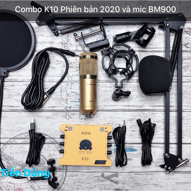 [Mã ELHACE giảm 4% đơn 300K] Bộ mic thu âm BM900 Sound Card XOX K10 2020 bản tiếng anh chân màng- combo live stream