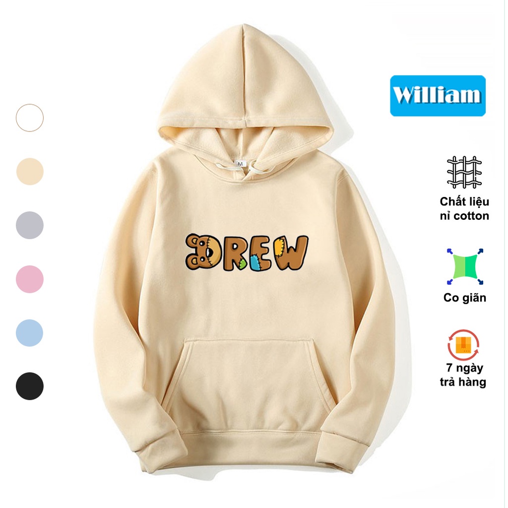 Áo hoodie nam nữ hình chữ gấu cách điệu dễ thương, chất nỉ bông dày dặn, in Pet cao cấp William - DS228