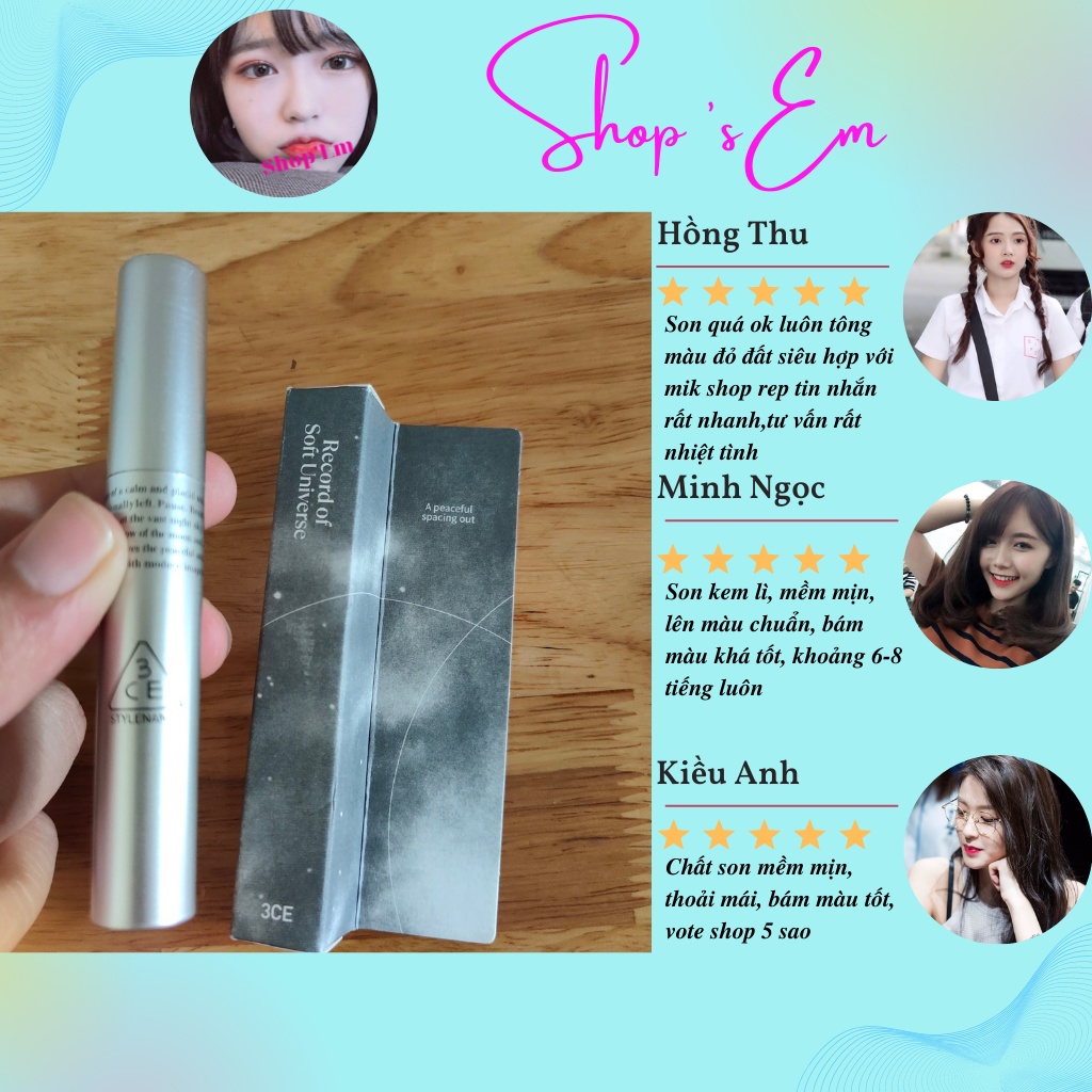 Son thỏi lì 3CE Record of Soft Universe Soft Matte Lipstick 3.5g Lên Màu Siêu Chuẩn, Bám Màu Tốt