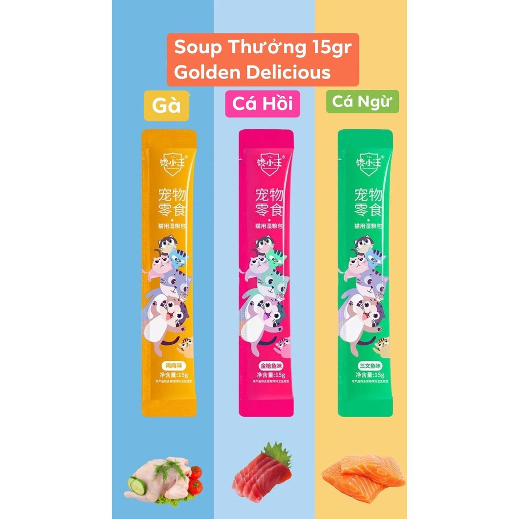 Soup Dinh Dưỡng Soup Thưởng 15Gr Cho Mèo - 3 Vị: Gà, Cá Hồi, Cá Ngừ - Thơm Ngon Mèo Nào Cũng Thích